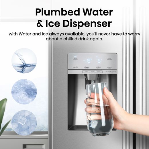 Hisense American Fridge Freezer - Stainless Steel - Annotation - Plumbed Water & Ice dispenser
